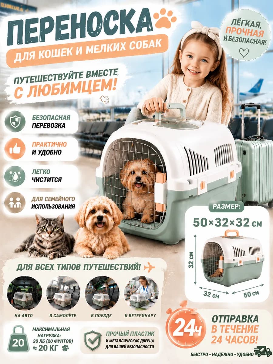 Переноска для кошки пластиковая большая с дверцей