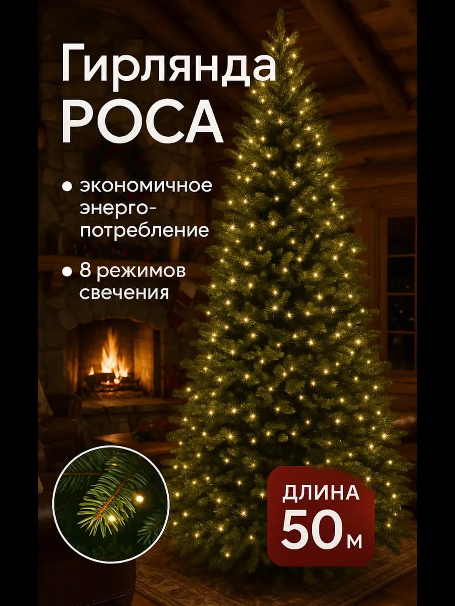 Новогодняя гирлянда роса 50 метров