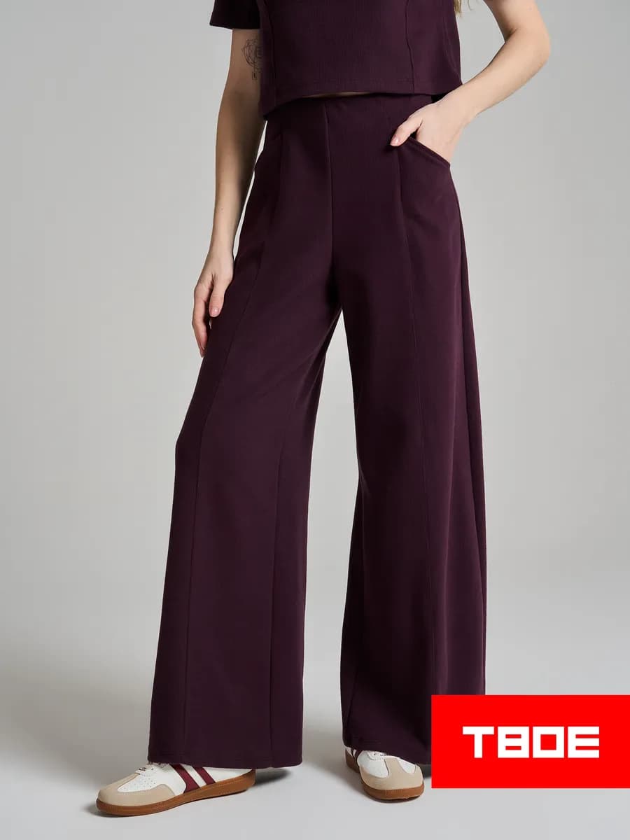 Широкие брюки в рубчик со стрелками - фото 1