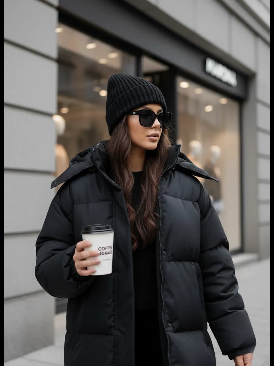 Куртка осень зима с капюшоном удлиненная