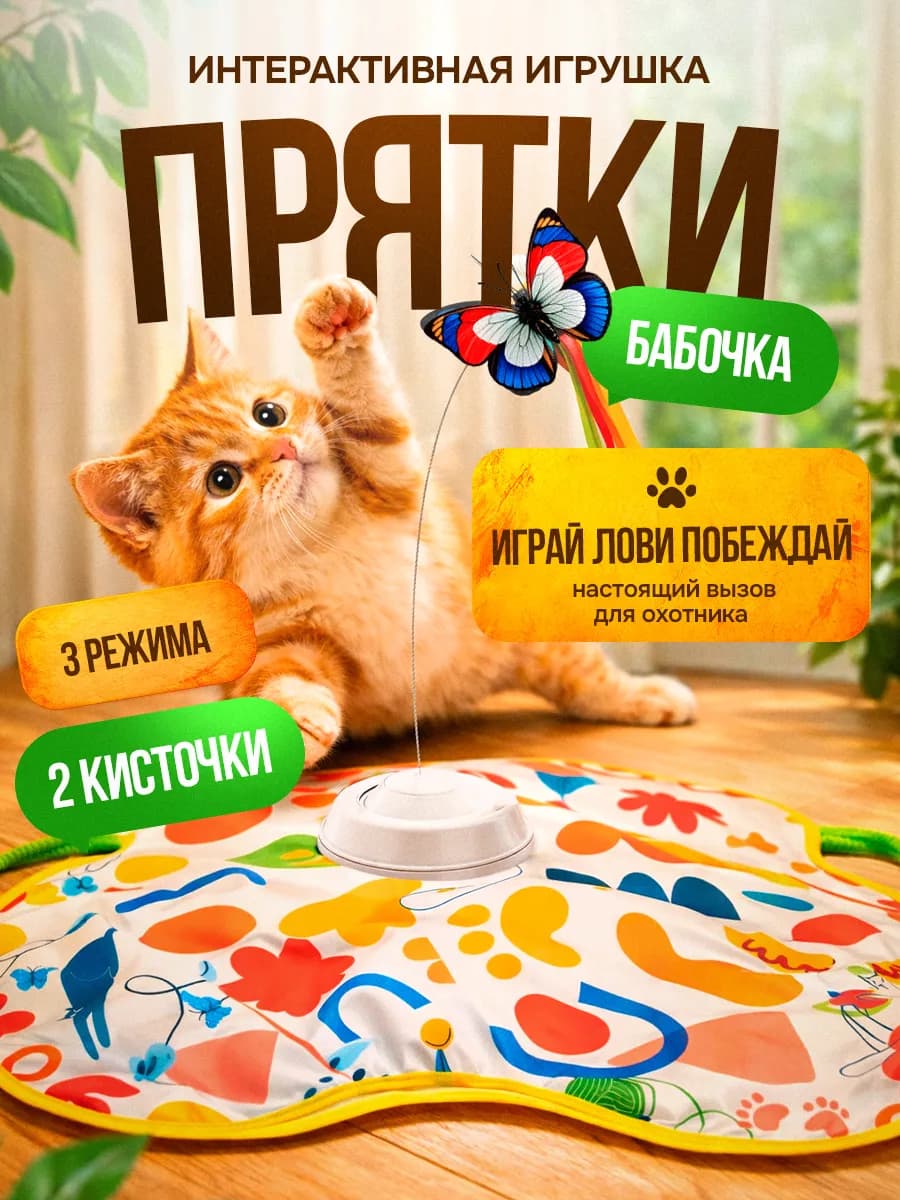 Игрушка для кошек интерактивная бабочка "Прятки"