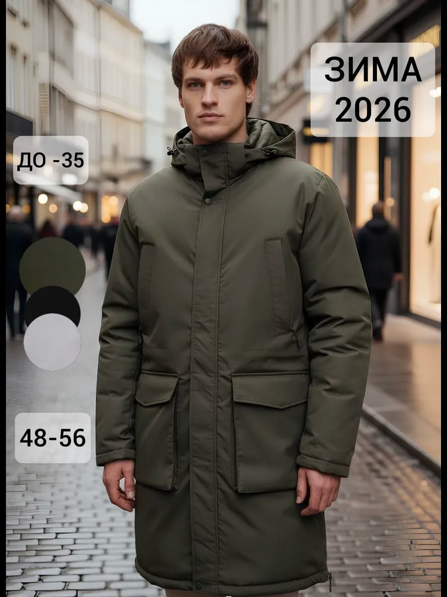 Куртка парка зимняя длинная с капюшоном