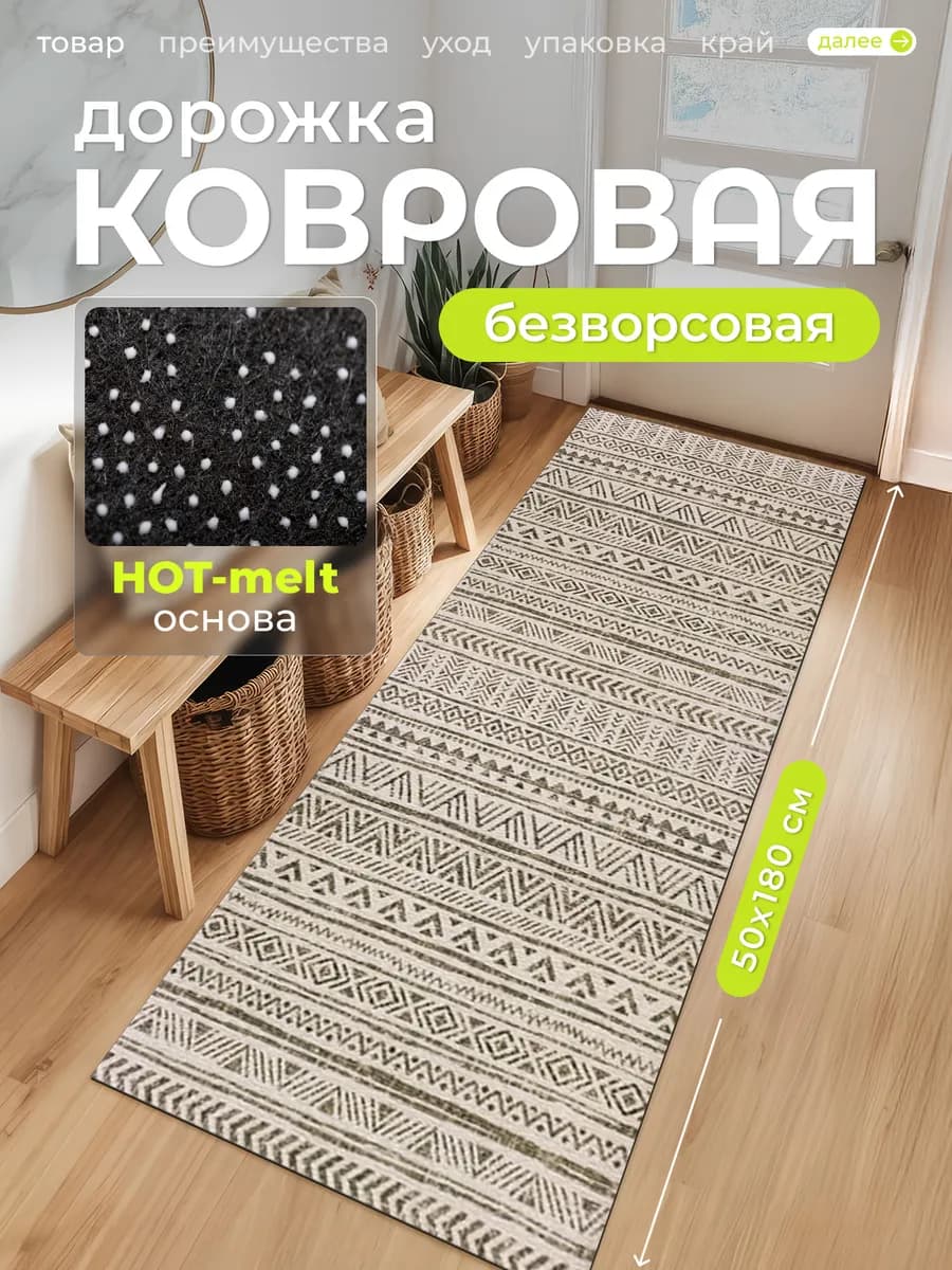 Ковер кухонный прикроватный на пол 50 на 180 см