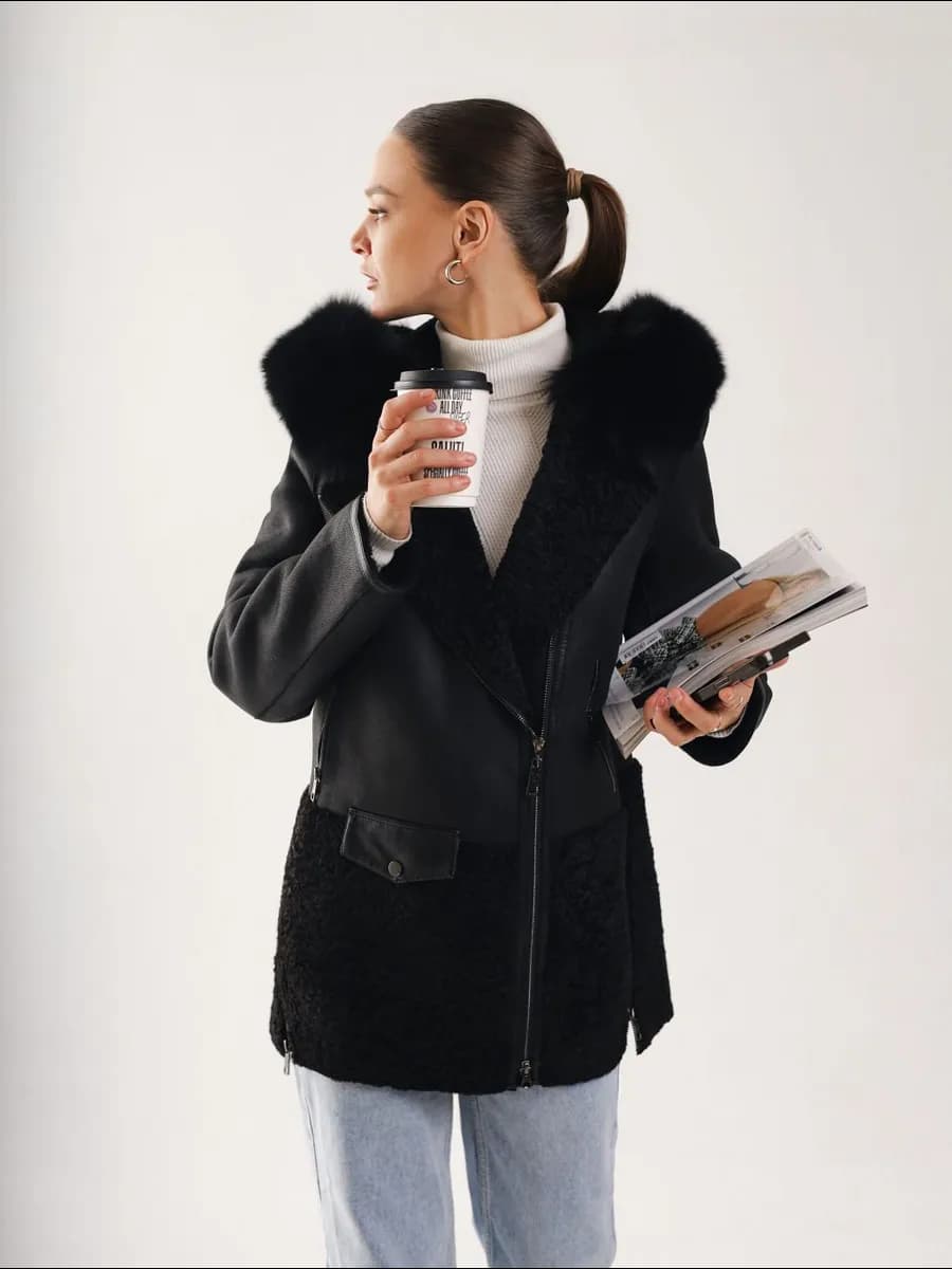 Зимняя дубленка удлиненная - фото 1