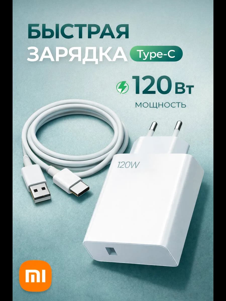 Быстрая зарядка для телефона с кабелем 120W