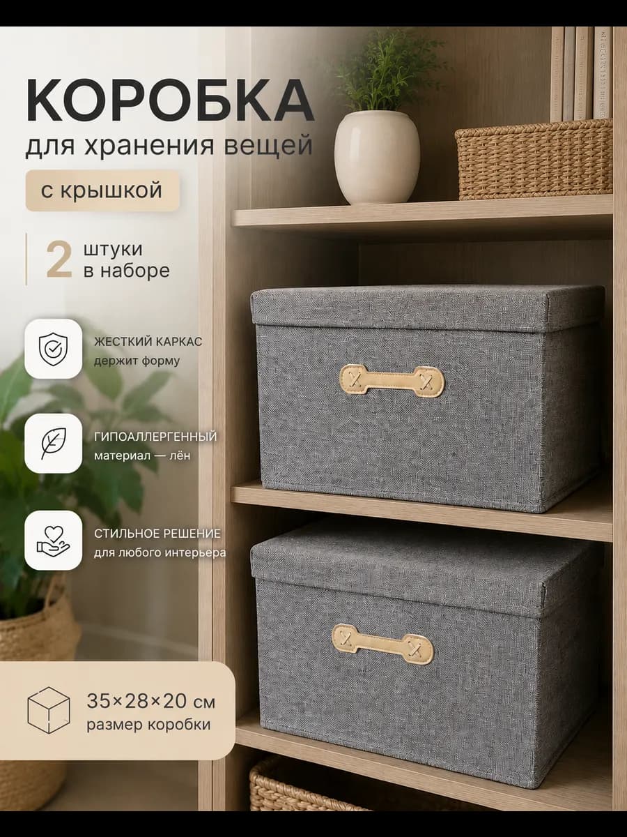 Коробка для хранения вещей с крышкой 35х28