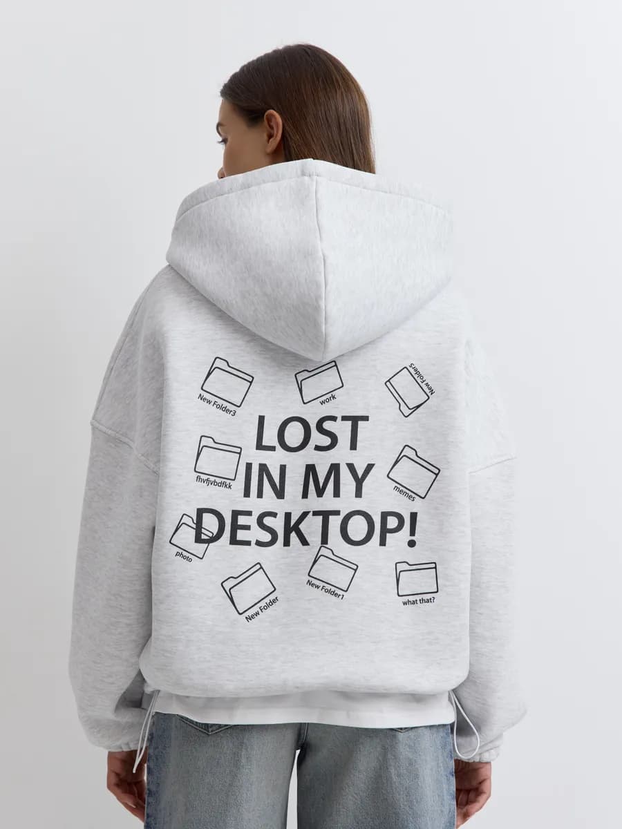 Худи оверсайз теплое с капюшоном y2k и надписью с начесом