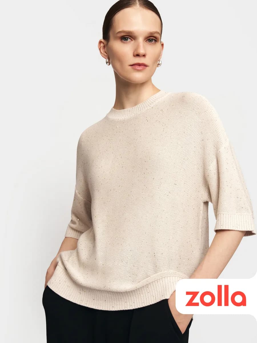 Женский вязаный джемпер с пайетками - фото 1