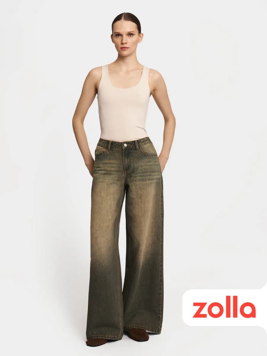 Джинсы широкие Wide loose fit с состаренным эффектом