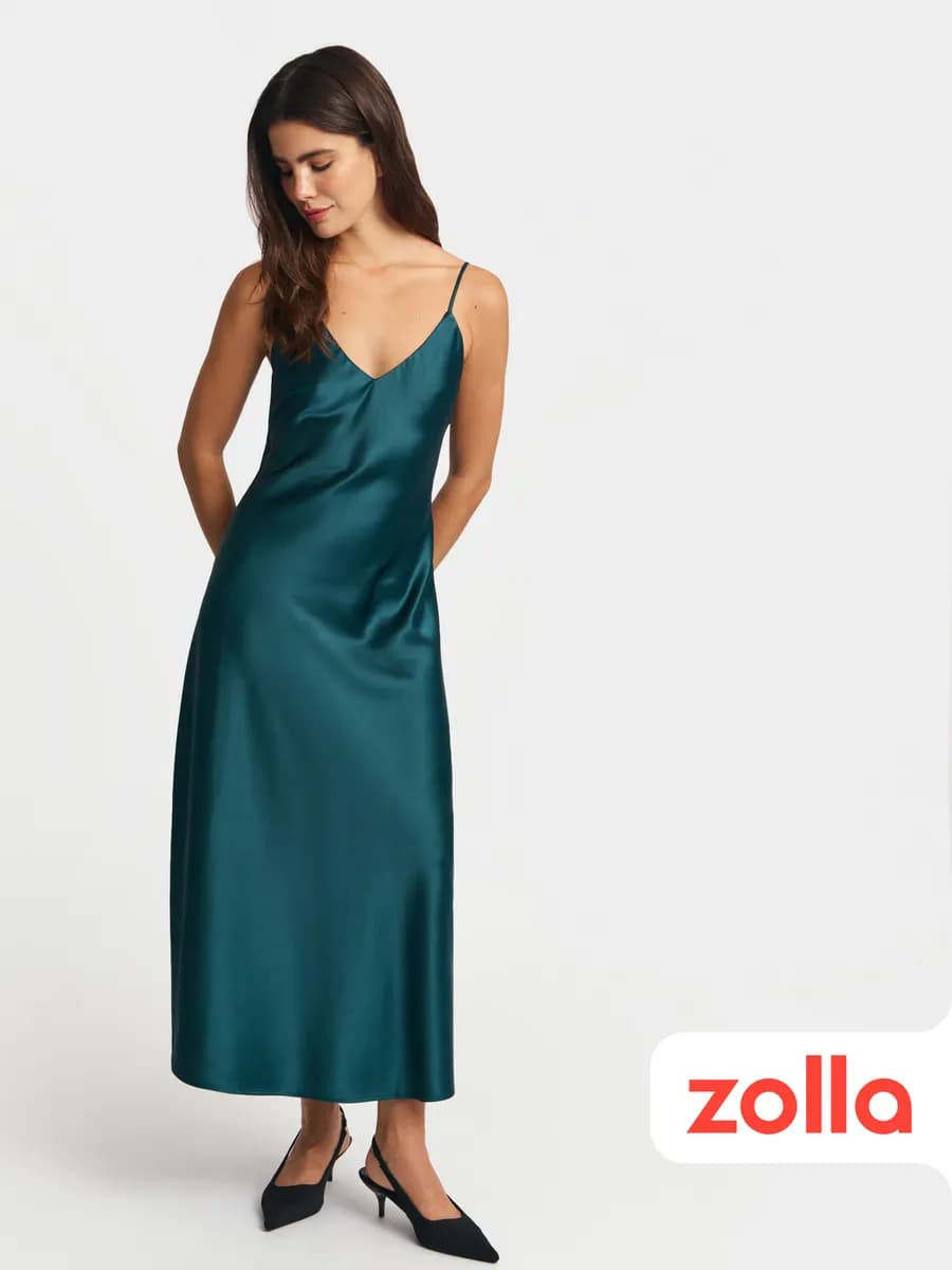 Женское атласное платье-комбинация миди