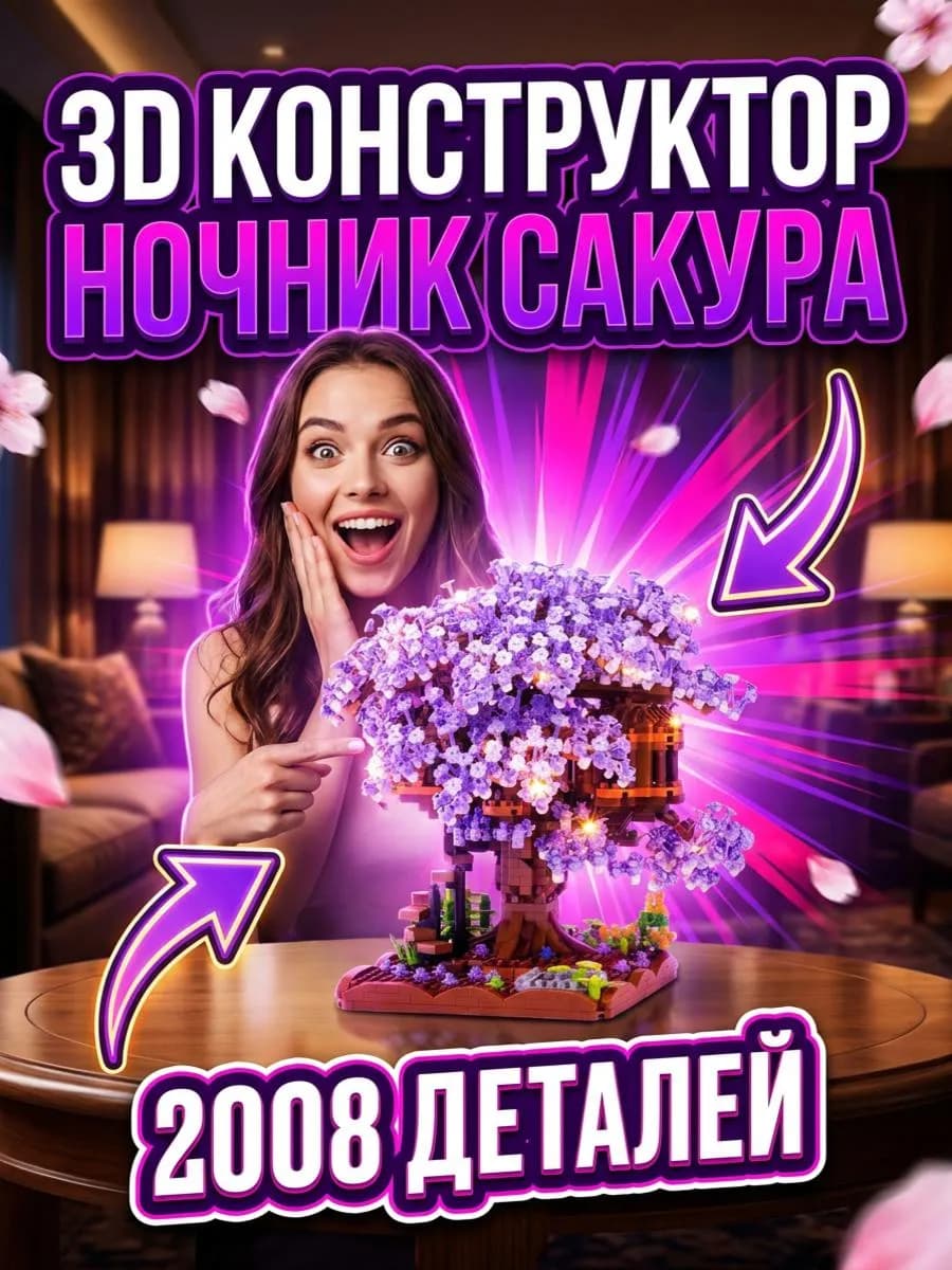 3д lego конструктор ночник цветы сакуры