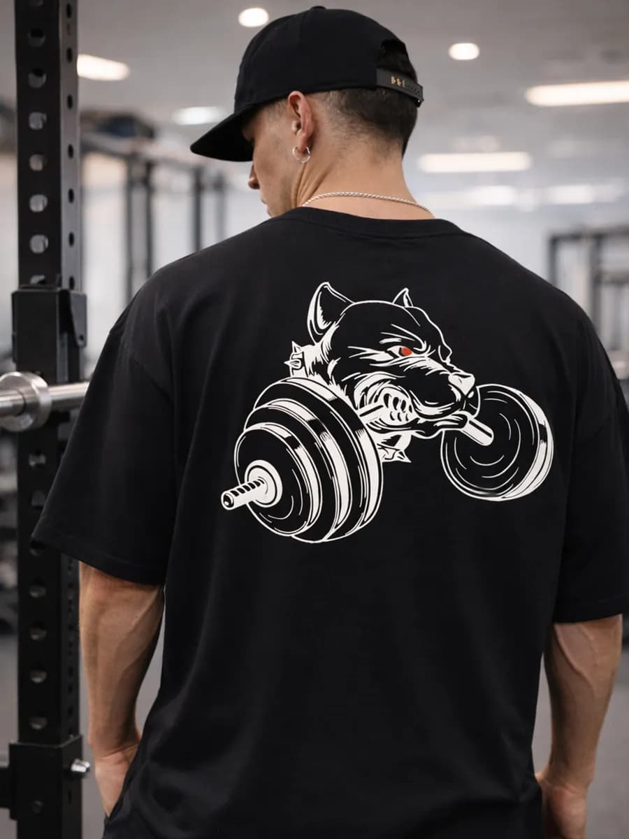 Плотная футболка оверсайз черная с принтом GYM DOG