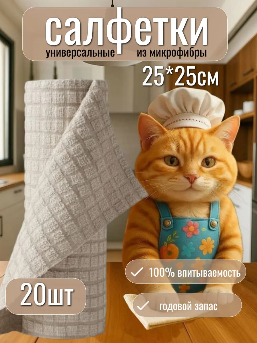 Салфетки многоразовые для уборки из микрофибры в рулоне