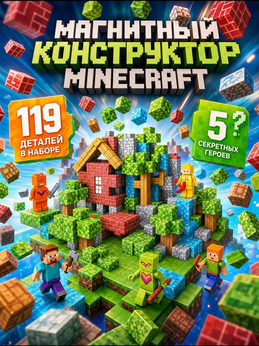 Магнитный конструктор Minecraft кубики