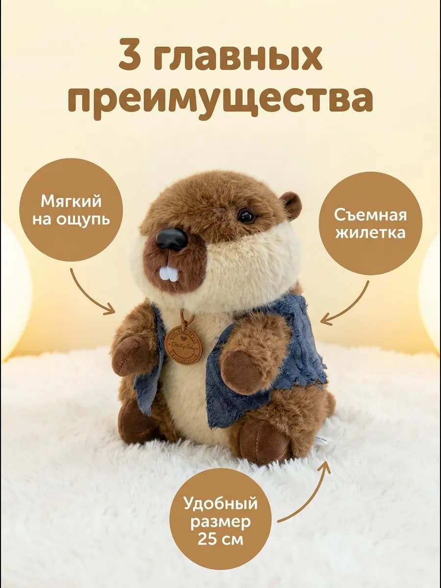 Мягкая игрушка Бобёр в жилетке