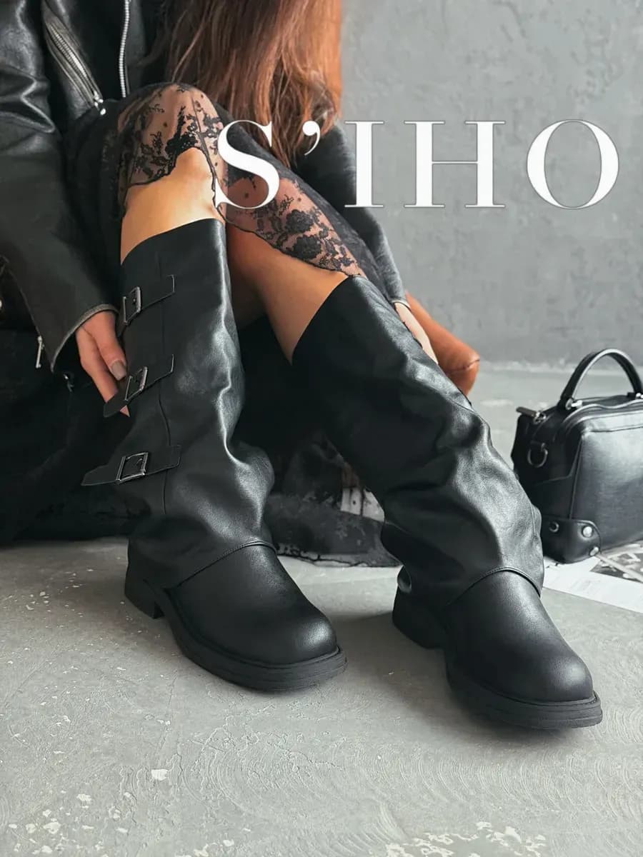 Сапоги трубы еврозима на низком каблуке