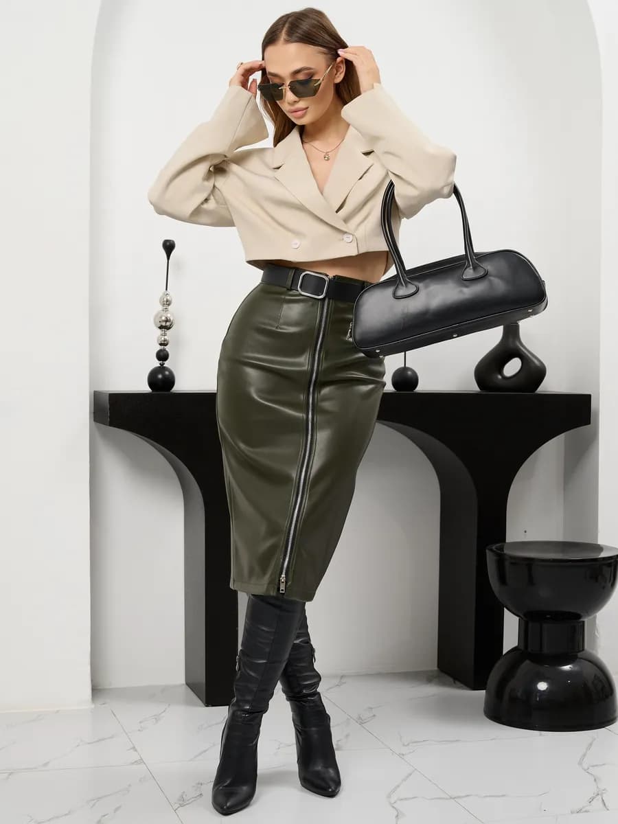 Юбка кожаная с молнией