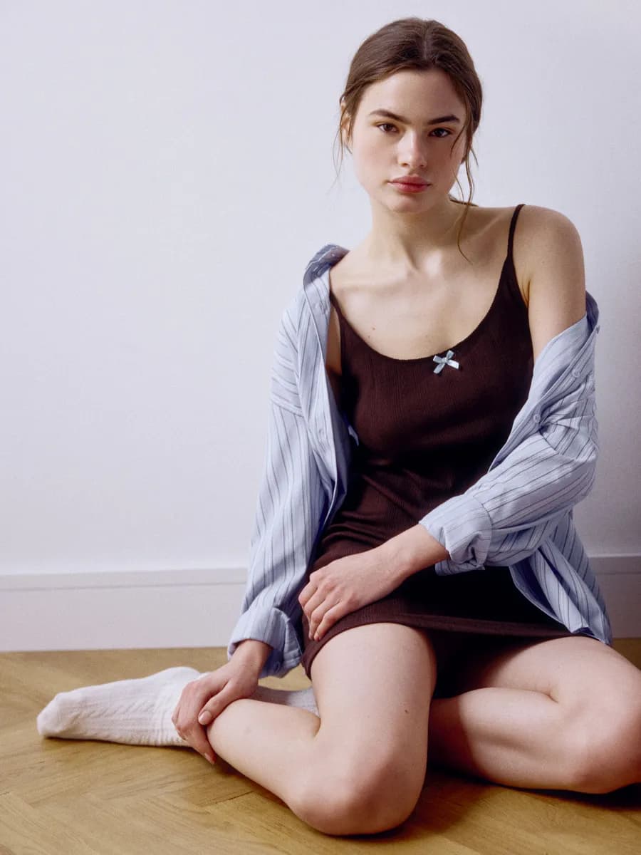 Домашняя женская сорочка из трикотажа с рельефным узором