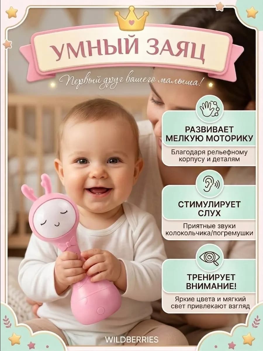 Развивающая музыкальная игрушка умный заяцмалыш