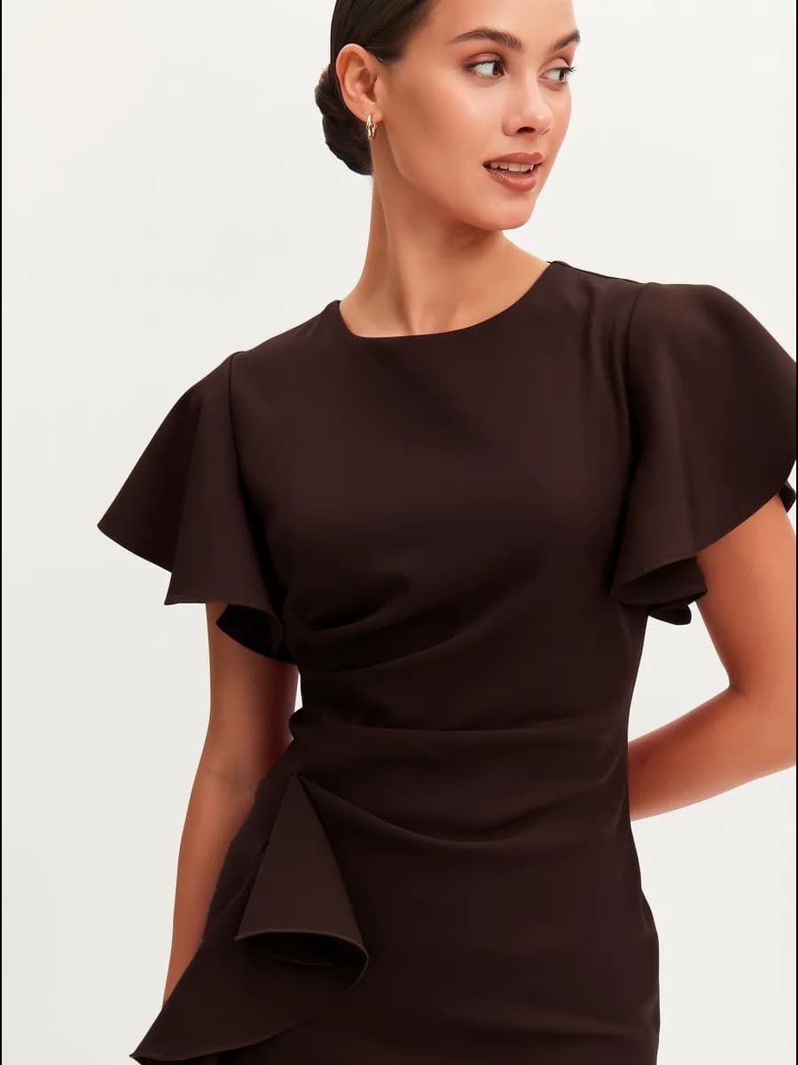 Платье футляр нарядное праздничное с воланами