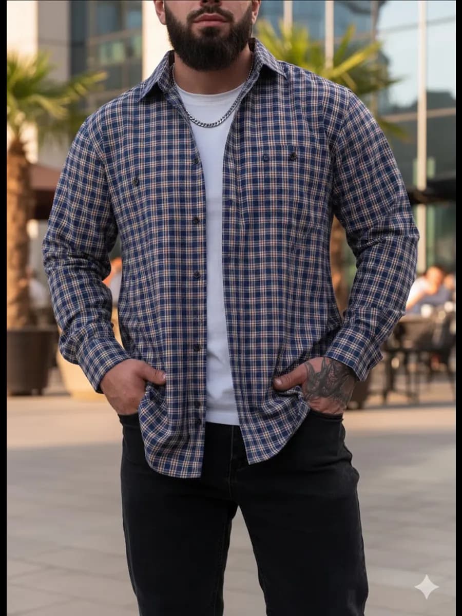 Рубашка в клетку хлопковая офисная и повседневная