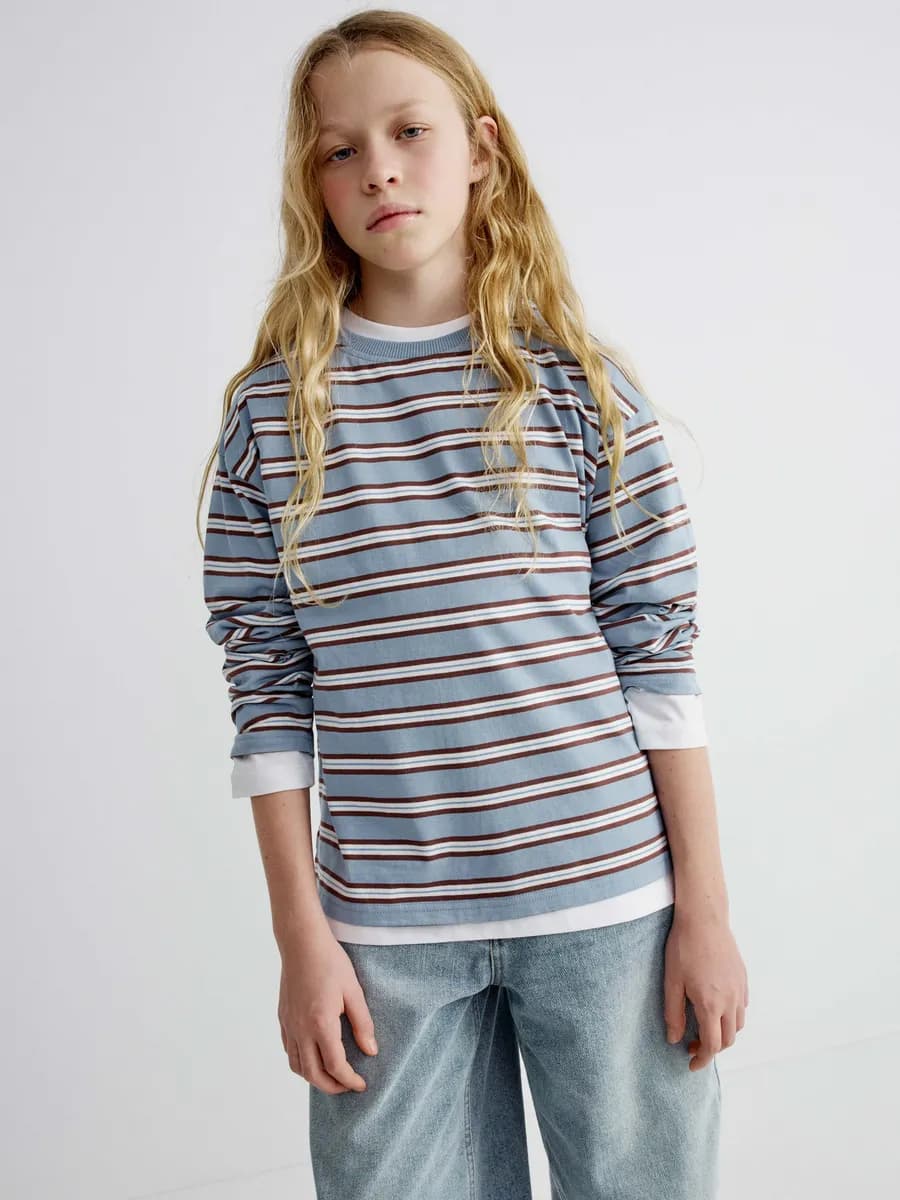 Лонгслив в полоску оверсайз базовый из хлопка