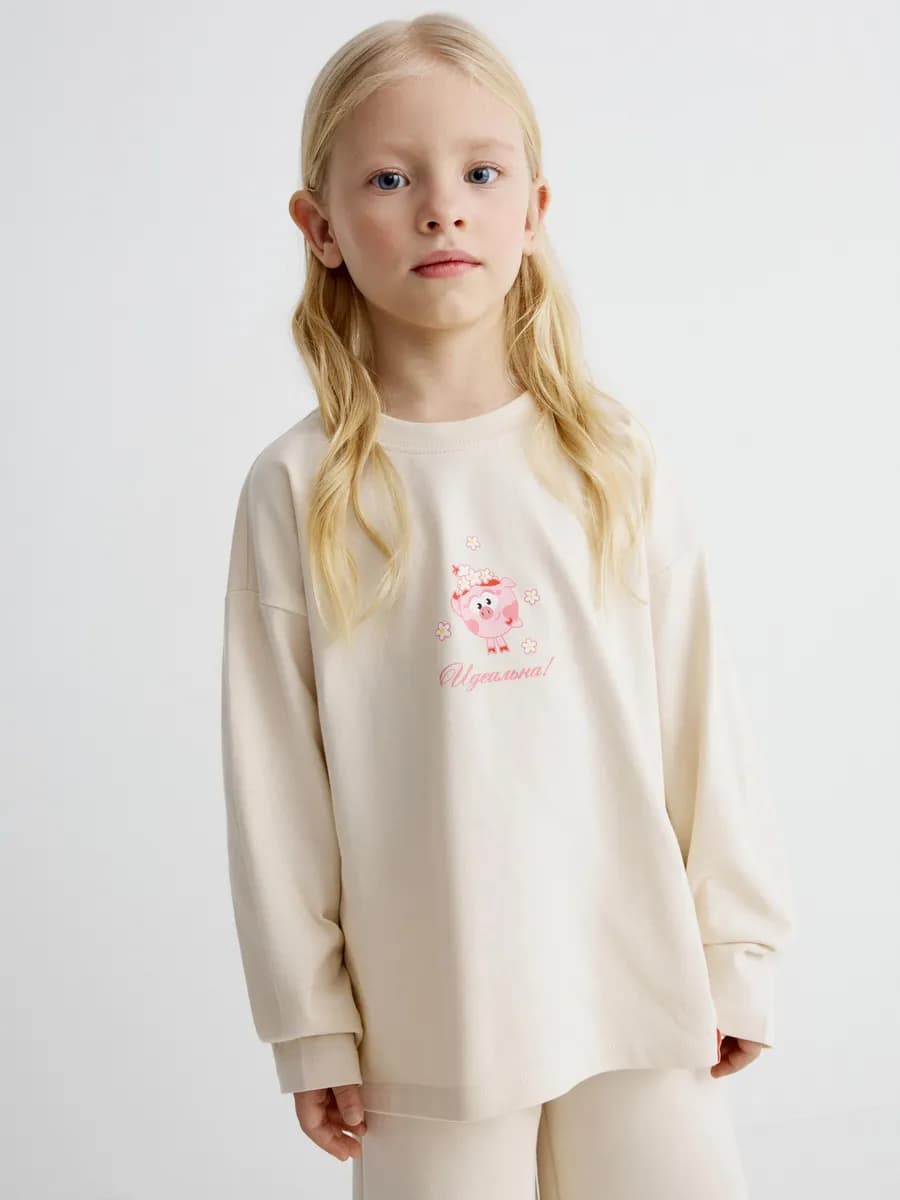 Лонгслив оверсайз хлопковый с принтом x Смешарики