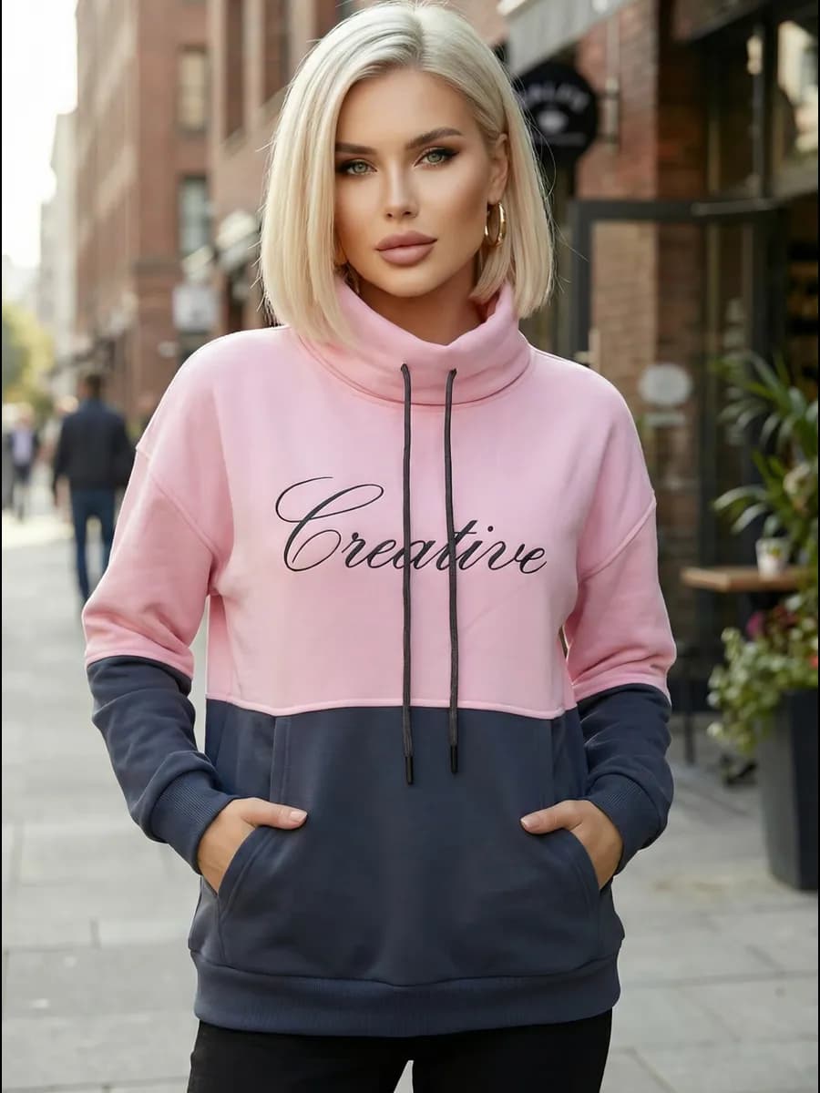 Худи с воротником стойкой флисовый теплый