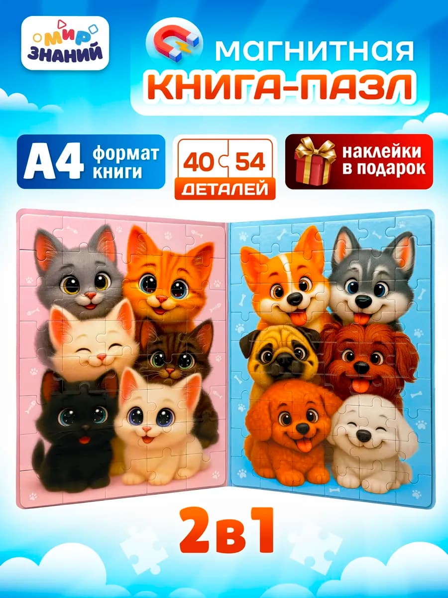 Магнитные пазлы для детей развивающая книга 2в1 А4