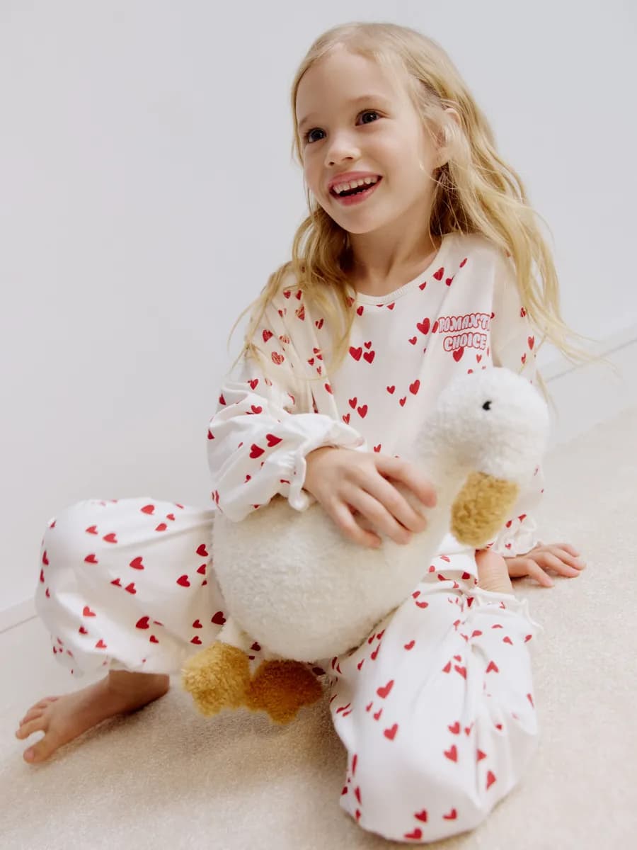 Пижама со штанами и лонгсливом трикотажная с принтом