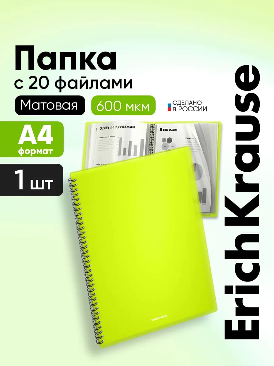 Папка для документов А4 пластиковая с 20 файлами