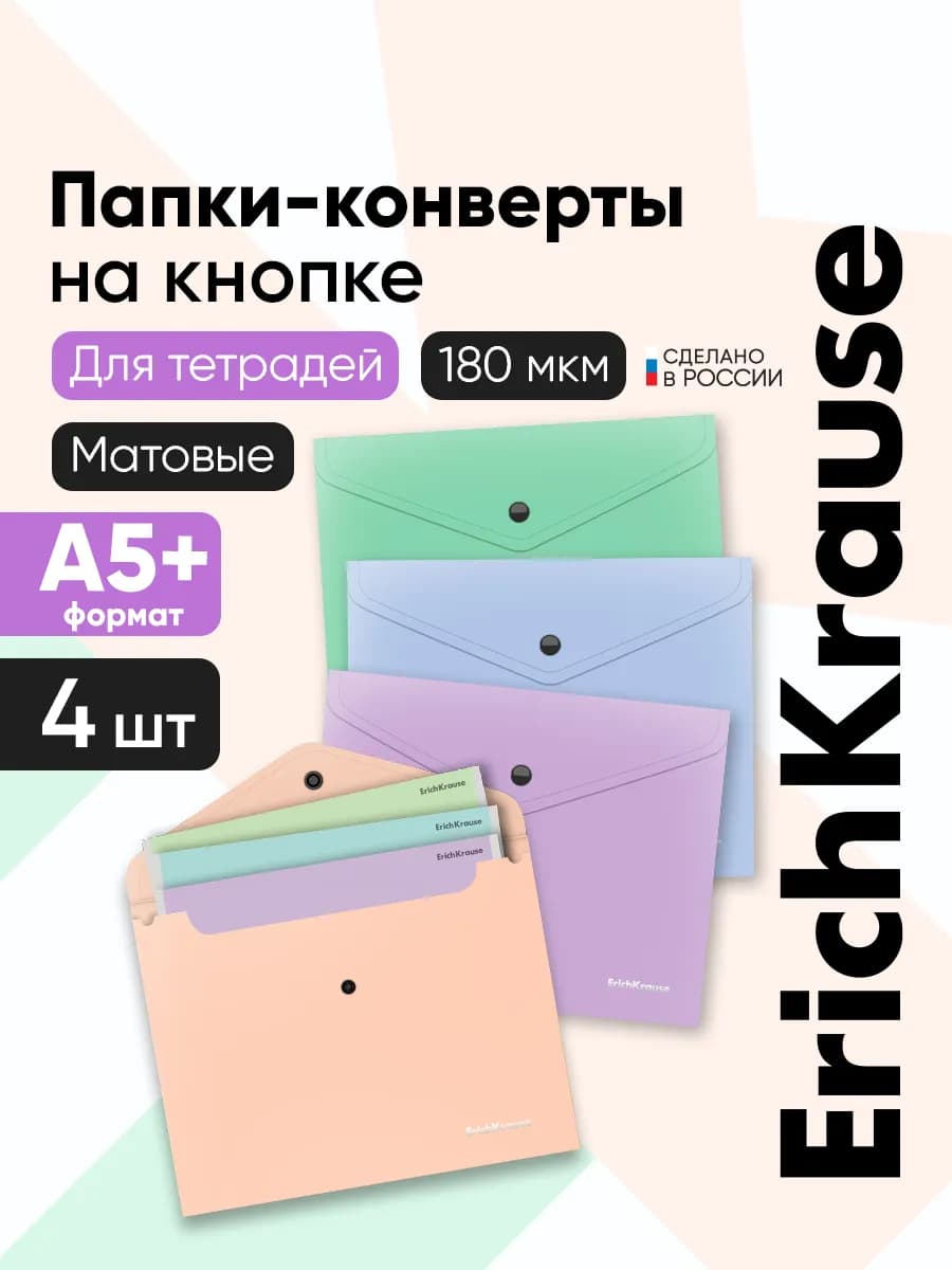 Папка для тетрадей в школу на кнопке А5 пластиковая 4 штуки