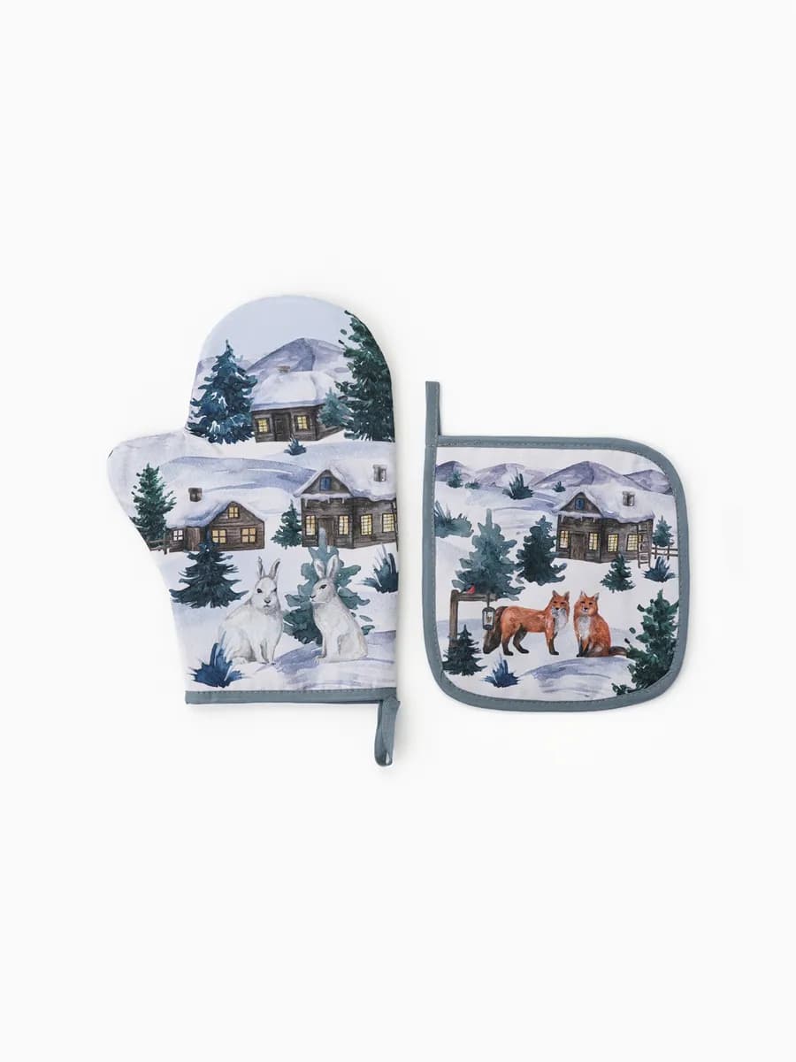 Новогодний набор кухонный варежка и прихватка