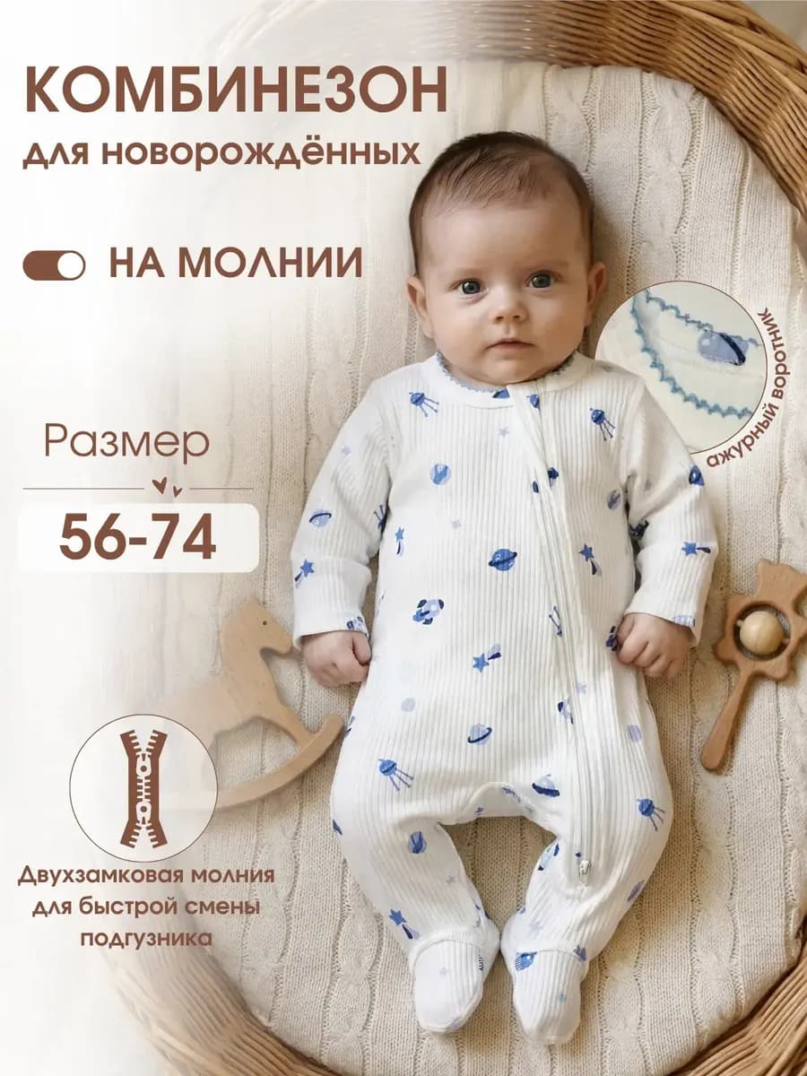 Слип для новорожденных на выписку Комбинезон на молнии