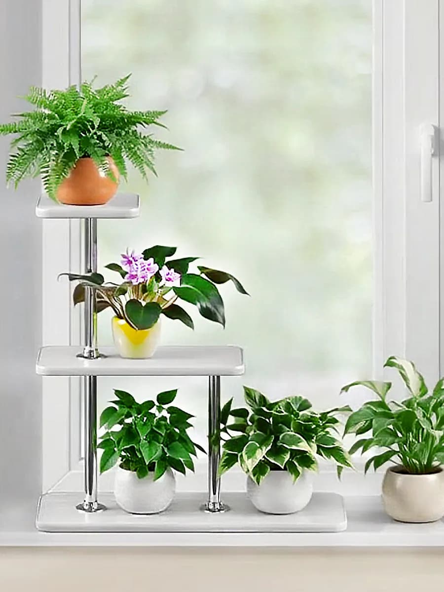 Этажерка для цветов на окно белая