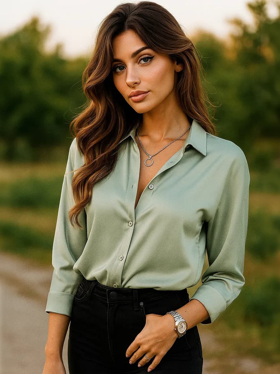 Блузка нарядная офисная шелковая атласная