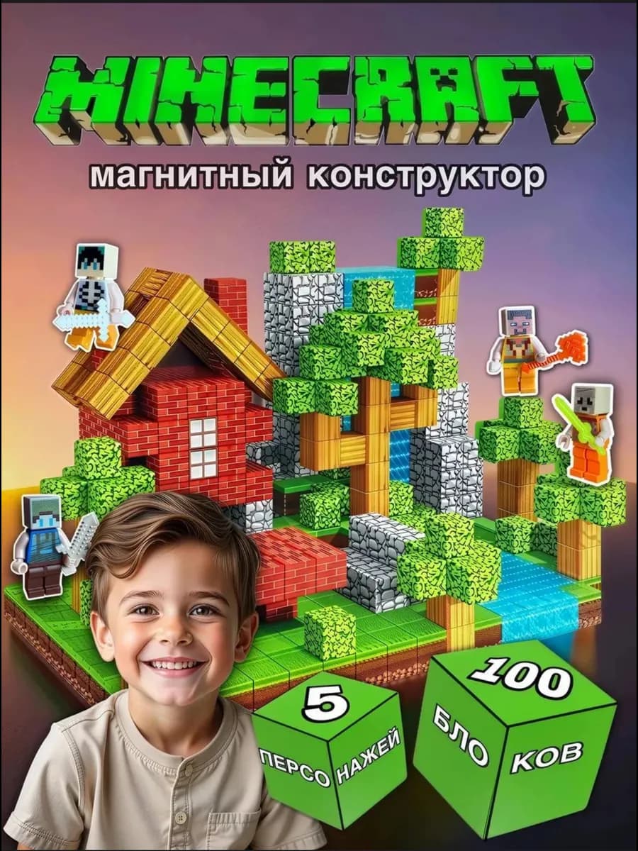 Магнитный конструктор для мальчиков lego Minecraft