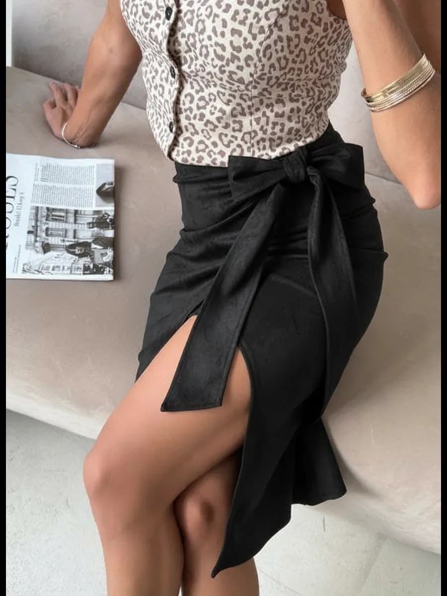 Юбка миди замшевая карандаш с разрезом