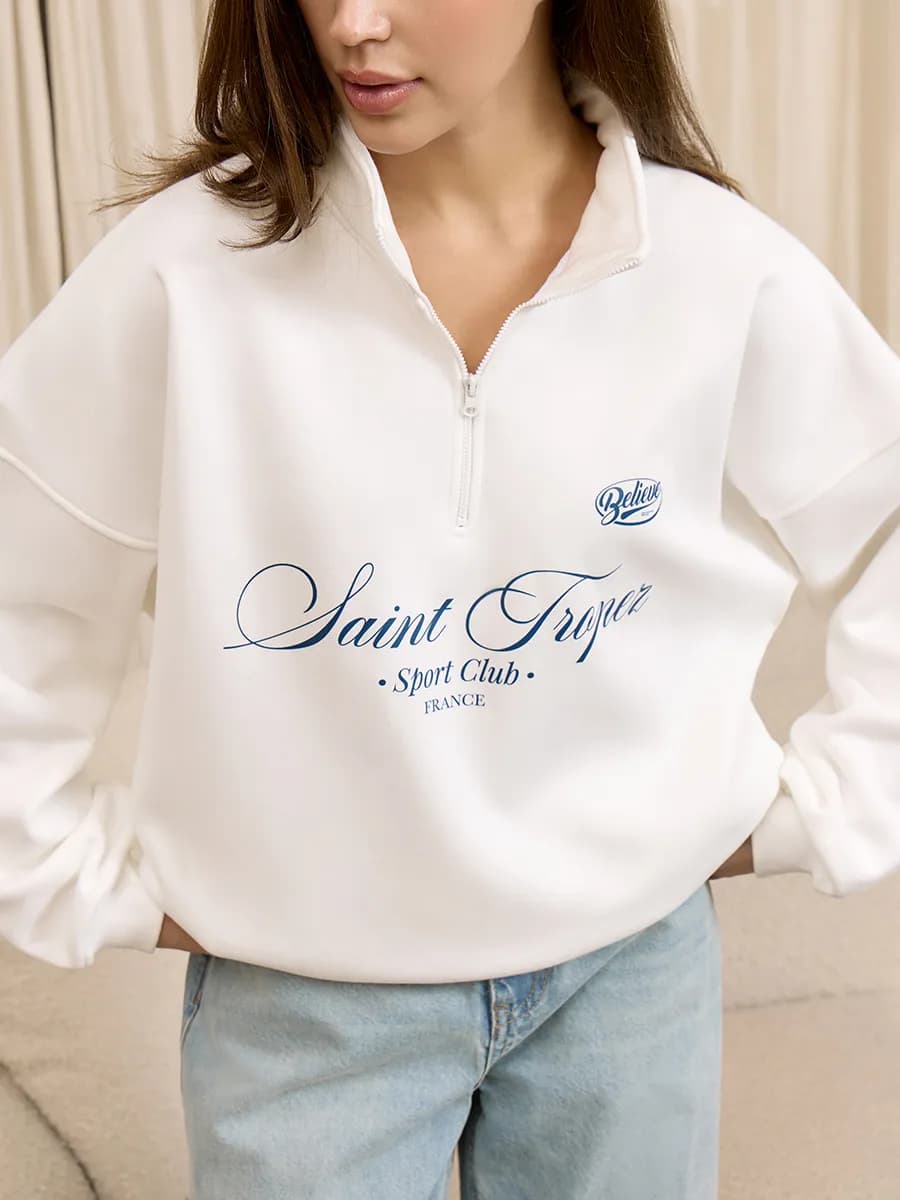 Свитшот полузамок с начесом oversize old money