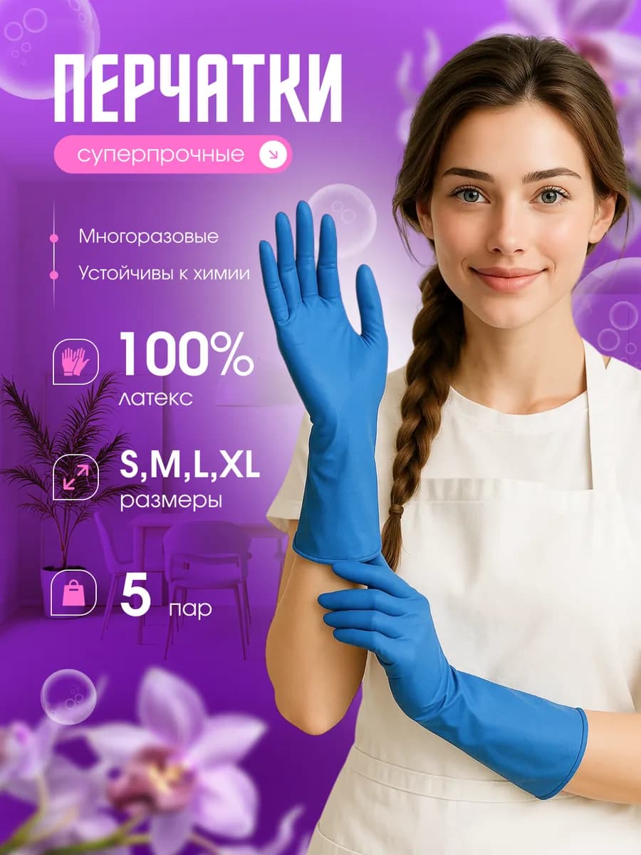 Перчатки латексные хозяйственные 5 пар