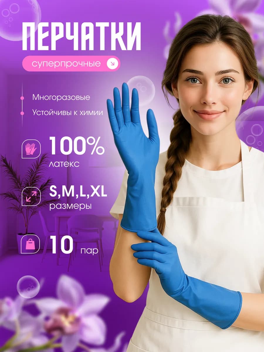 Перчатки латексные хозяйственные 10 пар