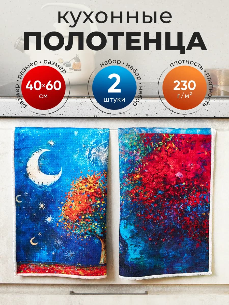 Полотенца кухонные микрофибра 40×60, набор 2 шт