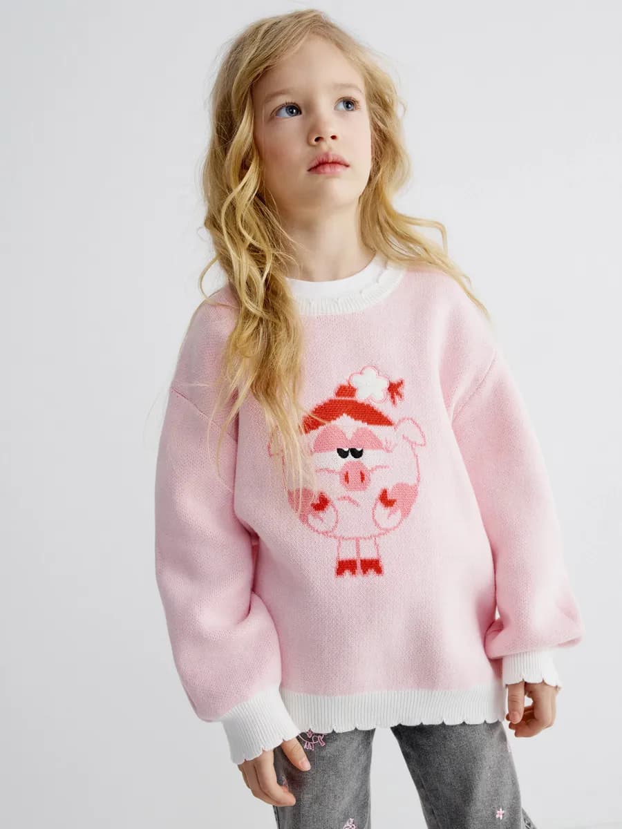Вязаный джемпер жаккардовый розовый x Смешарики