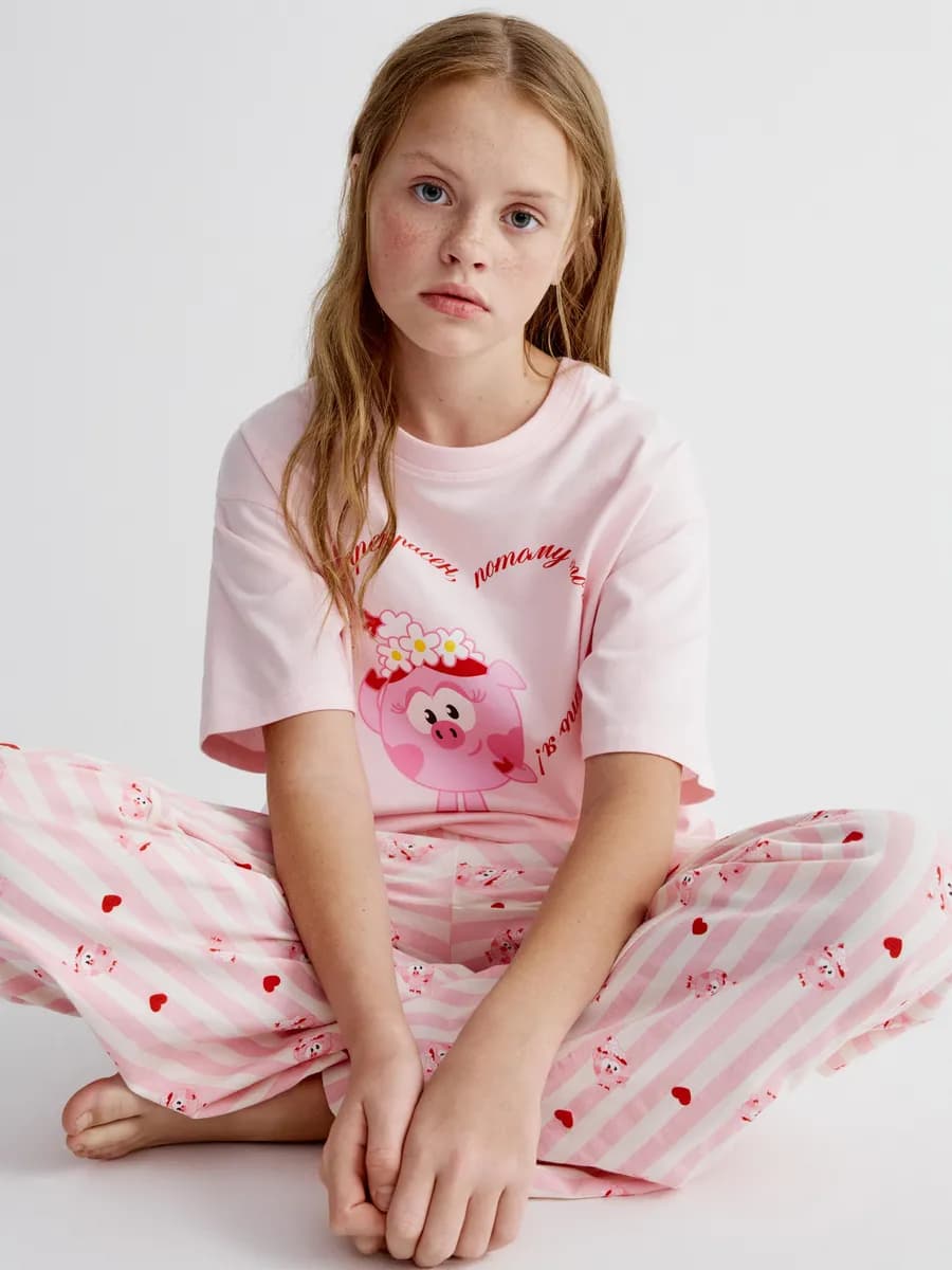 Пижама со штанами из хлопка с принтом x Смешарики