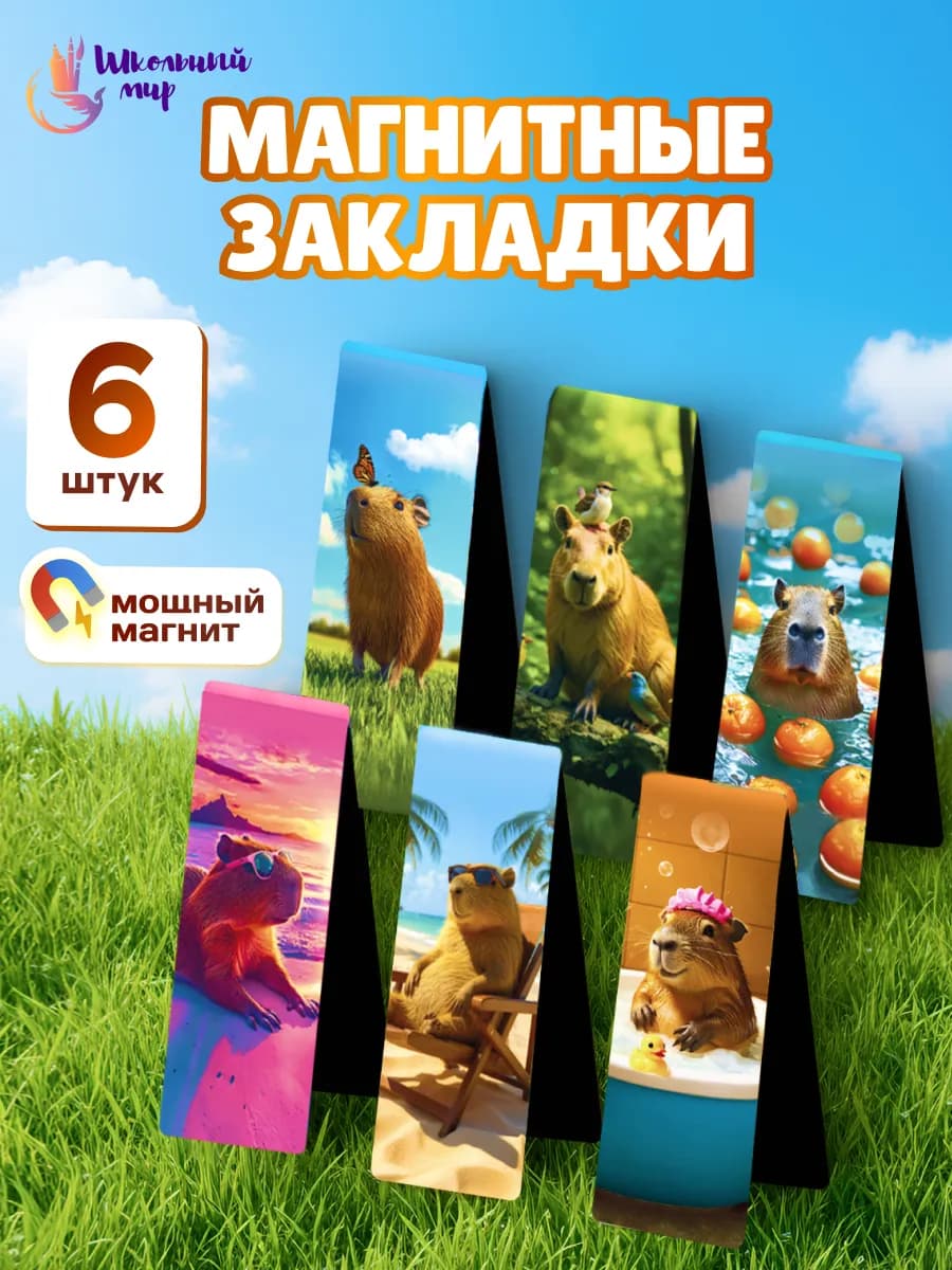 Закладки магнитные для книг и учебников в школу 6 шт