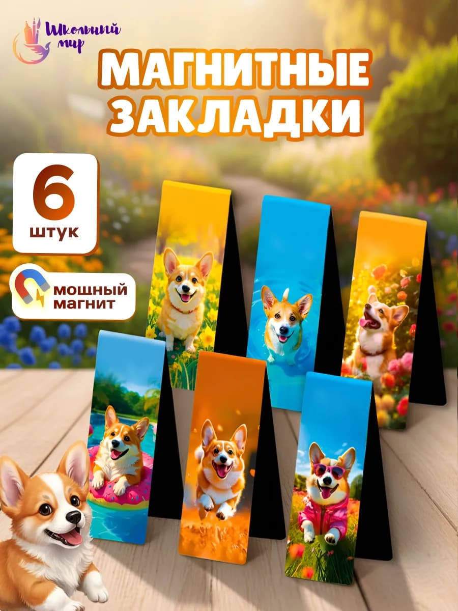 Закладки магнитные для книг и учебников в школу 6 шт