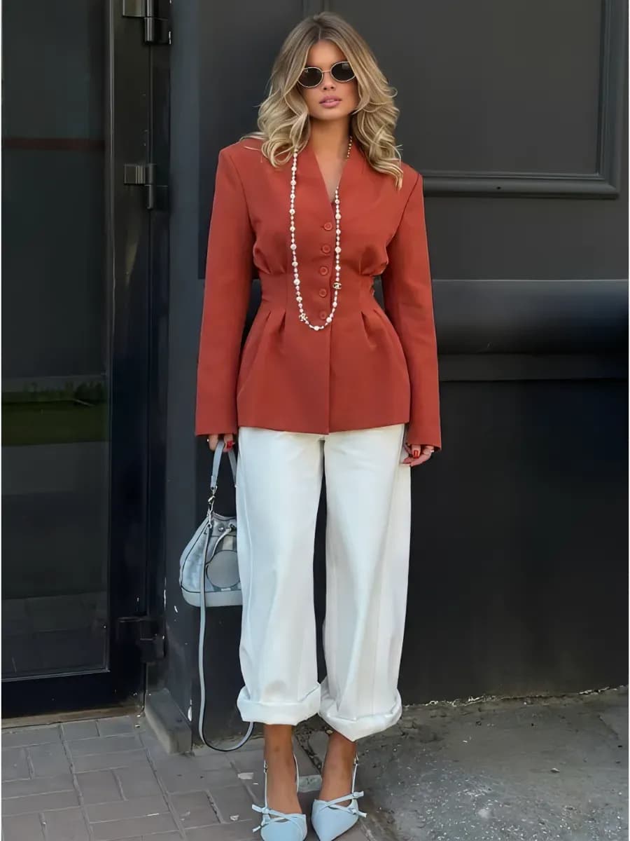 Пиджак приталенный удлиненный жакет с защипами классический