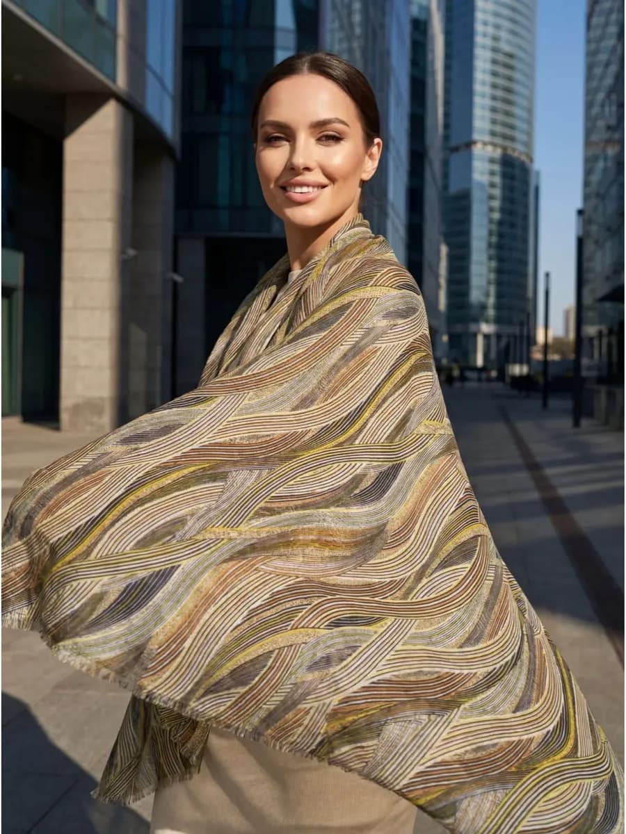 Шарф весенний легкий хлопковый палантин платок на голову