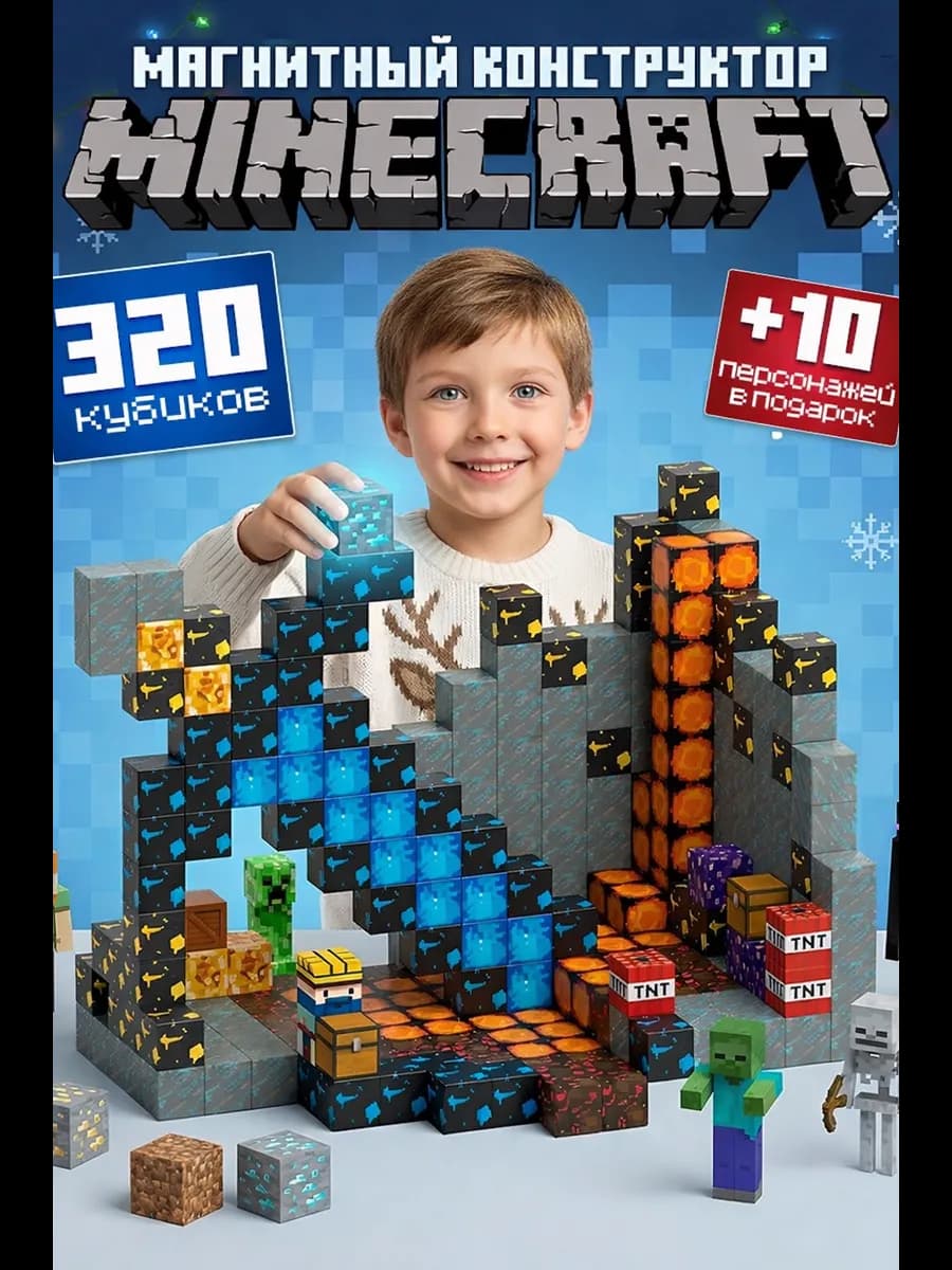 Магнитный конструктор Minecraft 320 блока