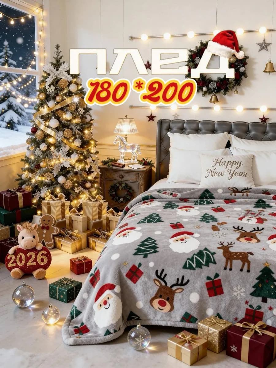 Плед флисовый 180*200 Новый год